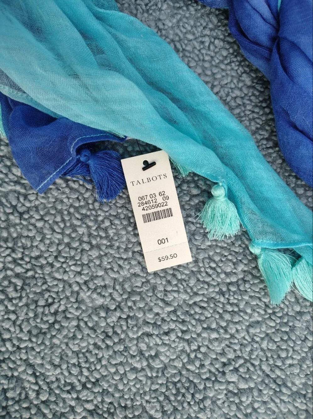 NWT Talbots Ombre Blue Linen Blend Lightweight Summer Scarf with Tassels